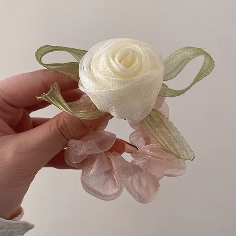 Dây Cột Tóc Scrunchies Không Có Xơ Vải Họa Tiết Hoa Hồng Cho Nữ