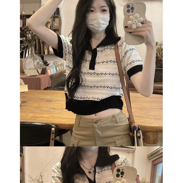 NZN Áo Croptop Dệt Kim Kẻ Sọc Thời Trang Mùa Hè Cho Nữ