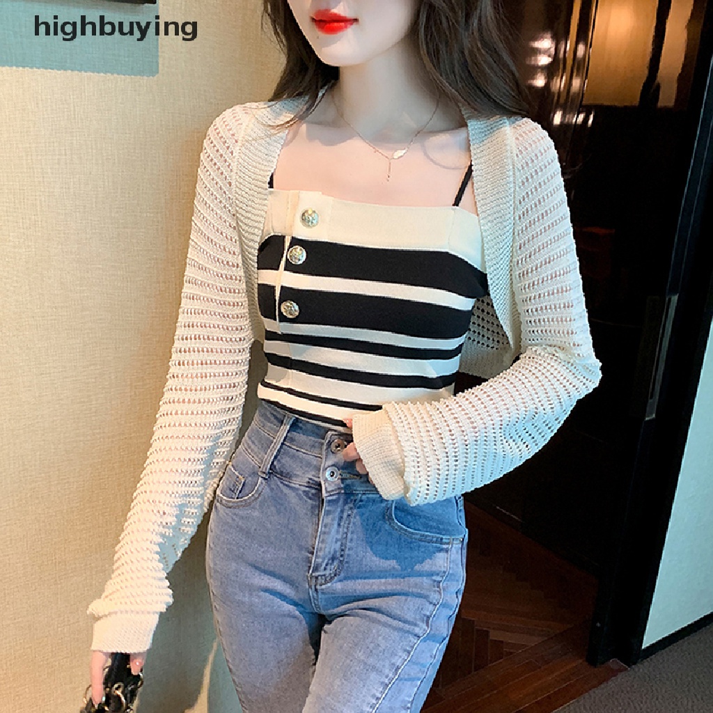 Áo Hai Dây Dệt Kim Họa Tiết Kẻ Sọc Thời Trang Mùa Hè Quyến Rũ Cho Nữ