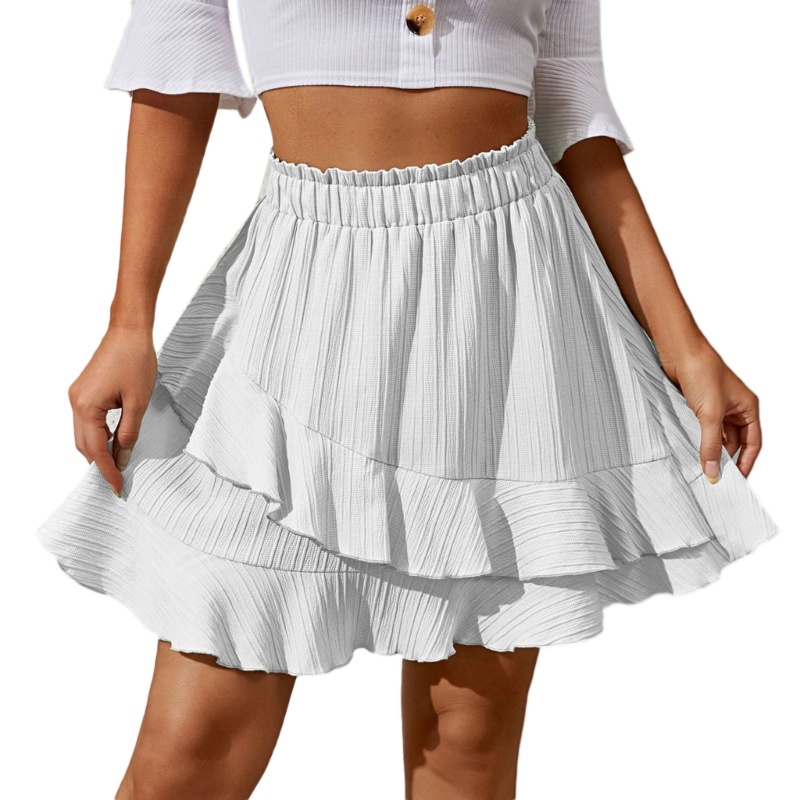 Chân Váy Ngắn Dáng Chữ A Phối Bèo Lá Sen Đơn Giản Đa Năng Cho Nữ