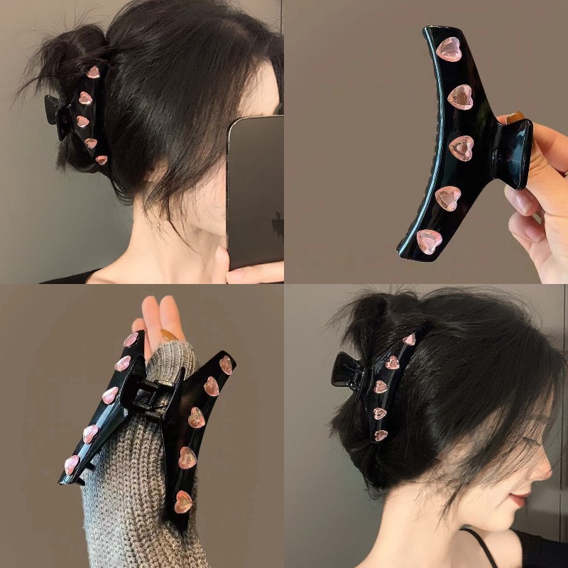 Kẹp Tóc Hình Trái Tim Bằng Acrylic Màu Đen Ngọt Ngào Thời Trang Hàn Quốc Cho Nữ