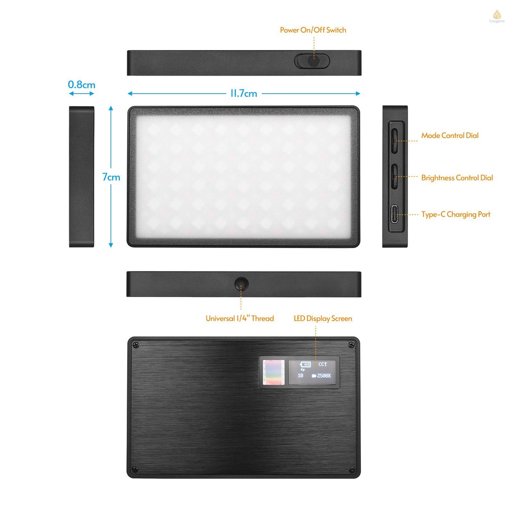 ANDOER Đèn LED Mini 360600 Bóng Chuyên Dụng Chất Lượng Cao° Toàn Bộ Đèn Bỏ Túi 8W 2500-8500K 0-100% CRI97 + Với Pin 12 Hiệu Ứng 1 / 4-inch 4400mAh