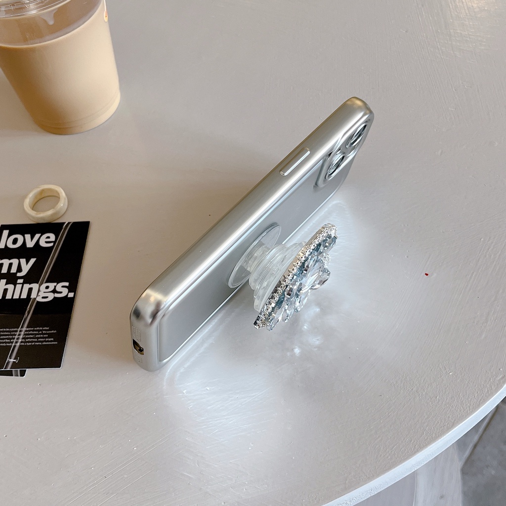 Ốp Điện Thoại TPU Mềm Chống Rơi Mạ Điện Họa Tiết Trái Tim Đính Đá Đơn Giản Cho iPhone 14 13 12 11 PRO MAX Đứng