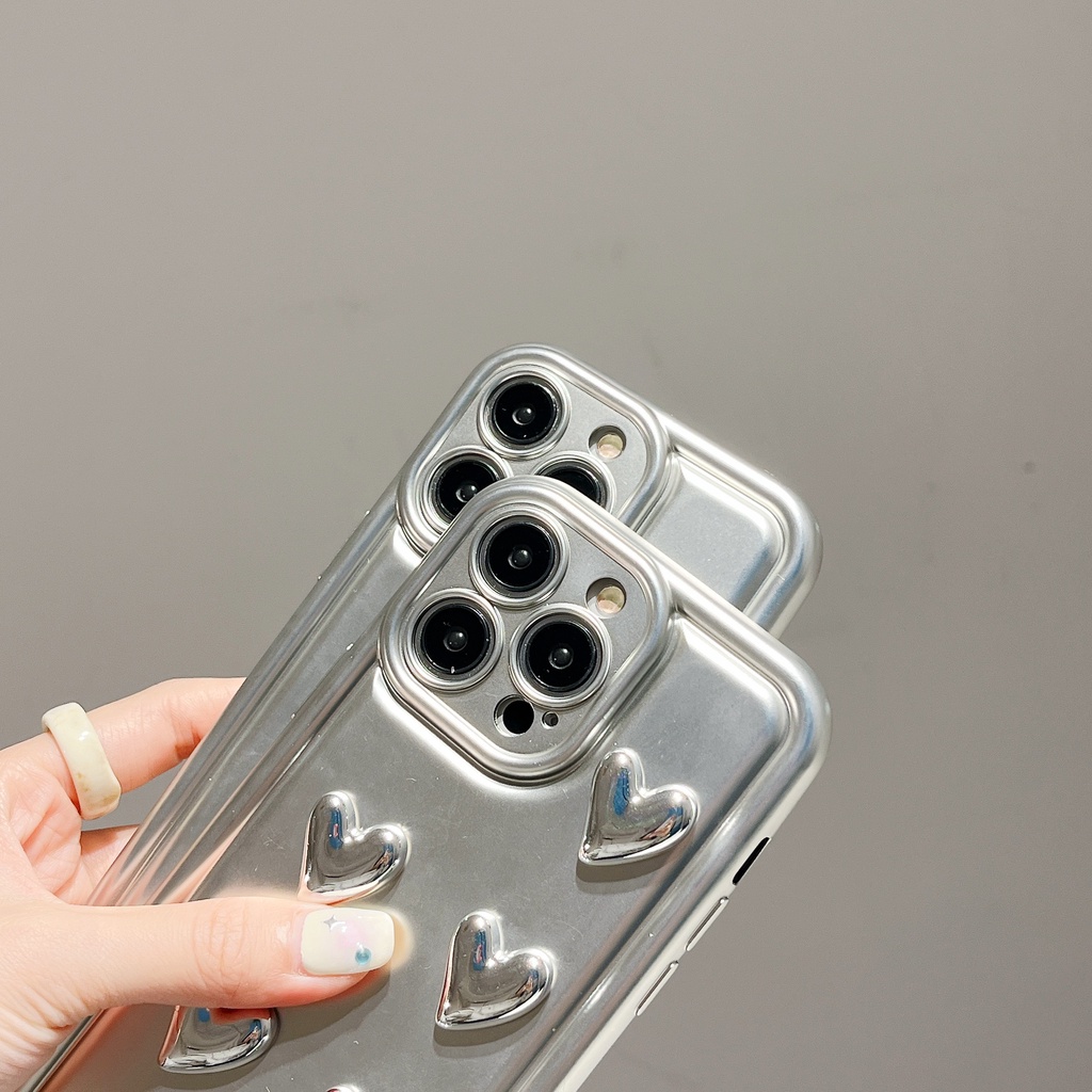 Ốp Điện Thoại TPU Mềm Mạ Điện Hình Trái Tim Đơn Giản Bảo Vệ Ống Kính Máy Ảnh Cho iPhone 14 13 12 11 PRO MAX
