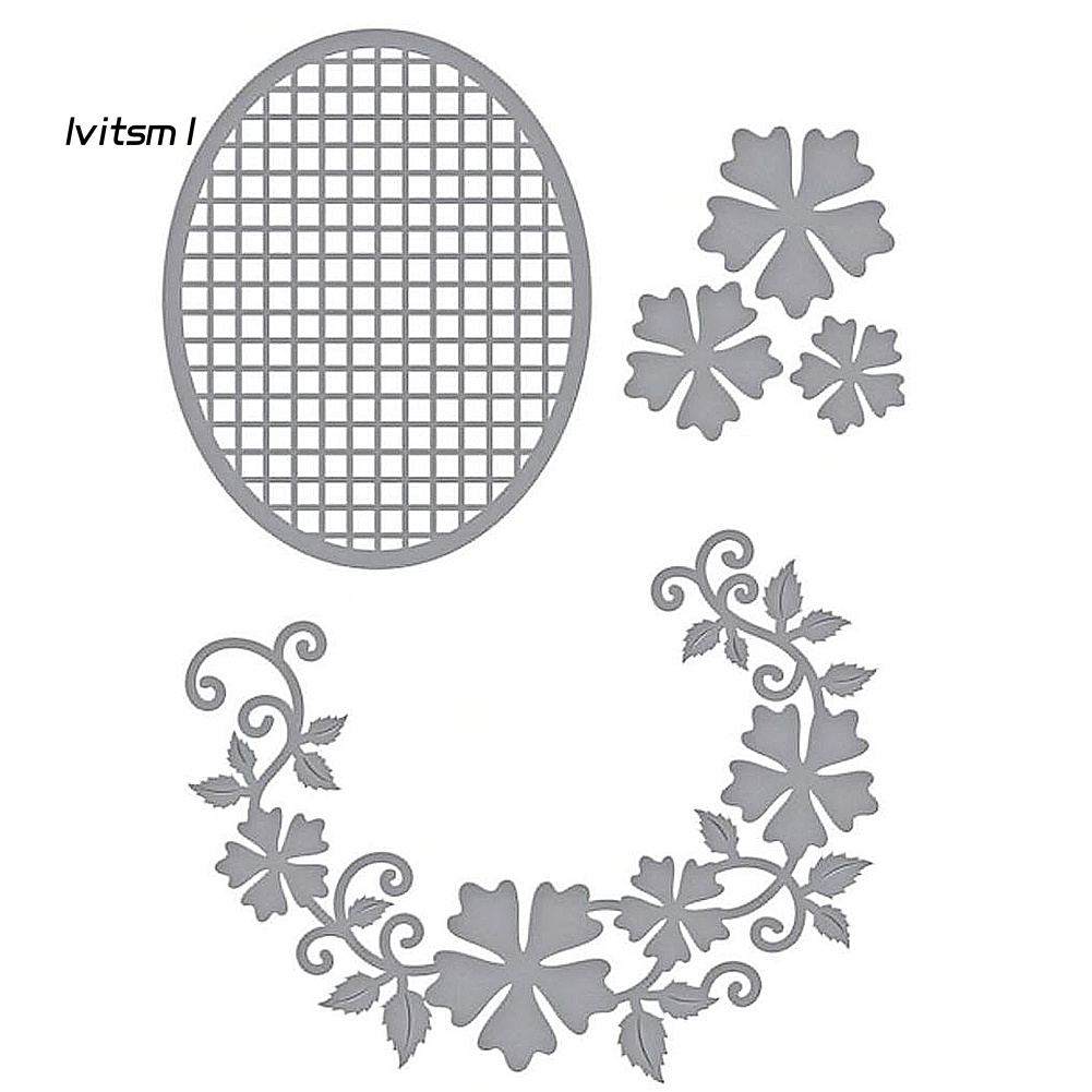 Khuôn Cắt Giấy Làm Từ Kim Loại Hình Oval Và Lưới Hoa Trang Trí Scrapbook
