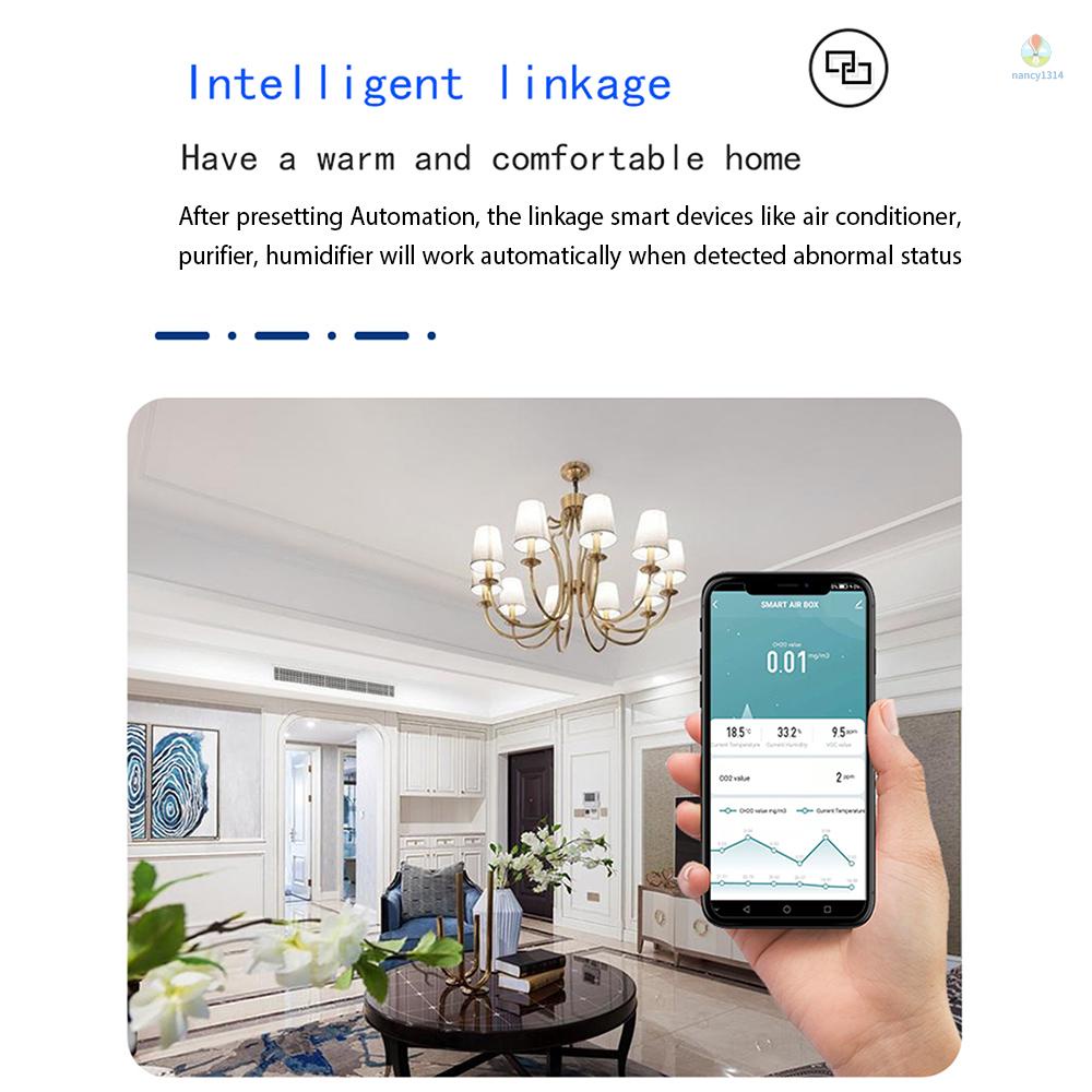 Thiết Bị Kiểm Tra Chất Lượng Không Khí Thông Minh Formaldehyde CO2 Có APP Điều Khiển Từ Xa