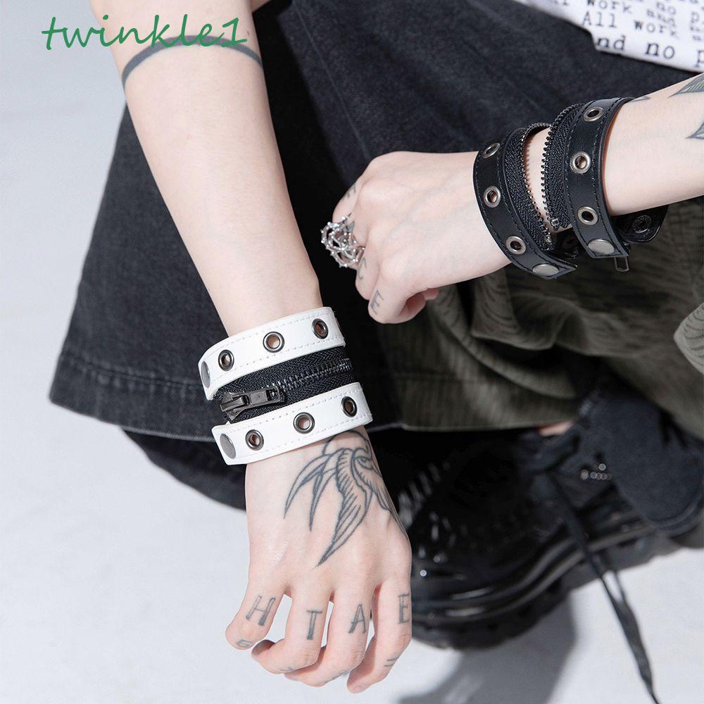 Vòng Tay Da PU Phối Khóa Hợp Kim Phong Cách Hip Hop Gothic Cho Nam Và Nữ