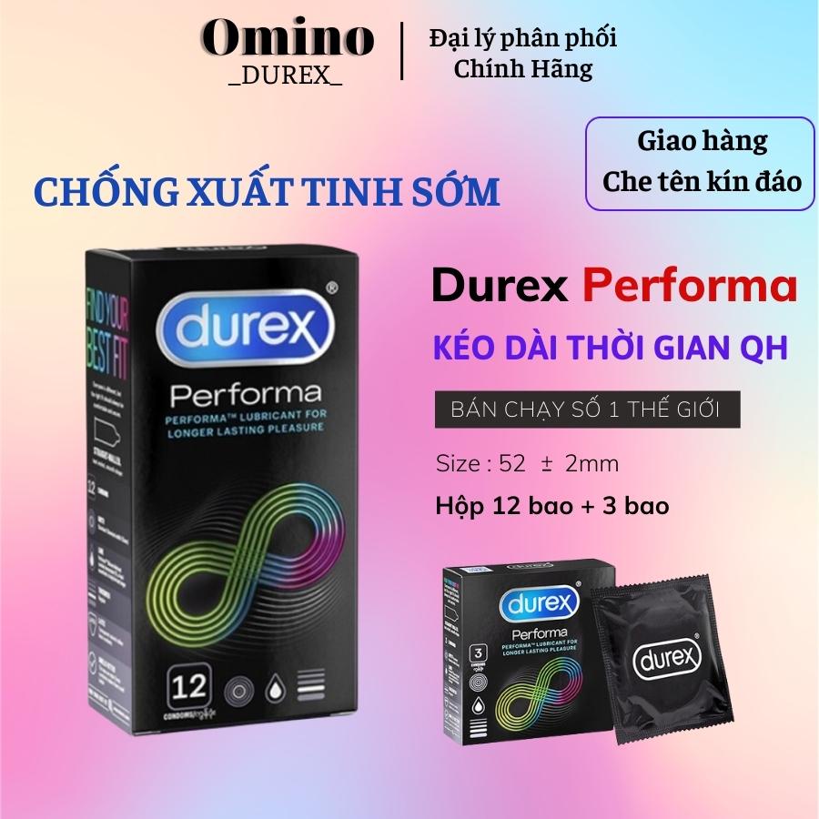 Bao cao su kéo dài thời gian quan hệ Durex Perfoma hộp 12 bao, Bcs durex chống xuất tinh sớm - Omino