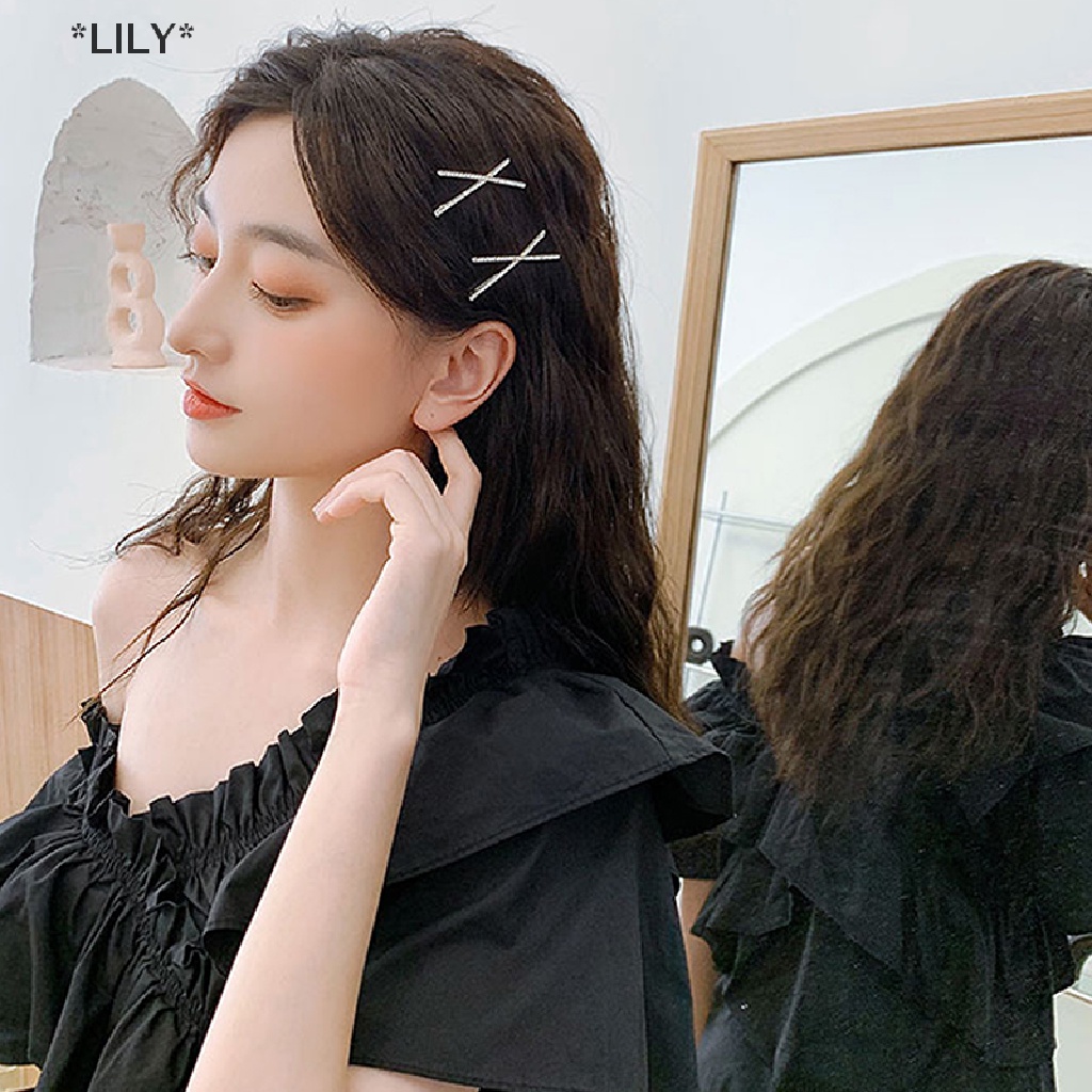 LILY 2pcs chéo tinh thể kẹp tóc thạch x tóc Clip barrettes đơn giản Side Clip uuu