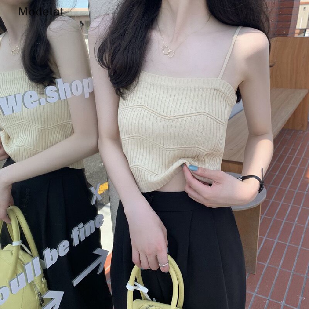 Áo Hai Dây Dệt Kim Màu Trơn Thời Trang Mùa Hè Quyến Rũ Cho Nữ