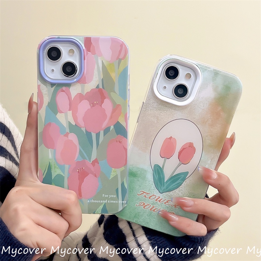 Ốp Điện Thoại Silicon Mềm Họa Tiết Hoa Tulip Màu Hồng Cho iPhone 14 13 12 11 Pro Max X XR Xs Max 6 7 8 Plus