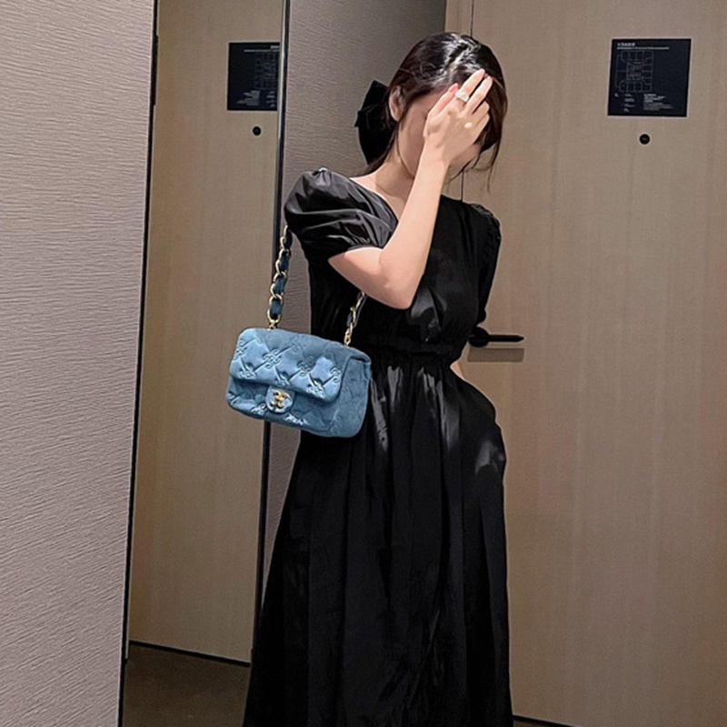 Ielgy Túi Xách denim Đeo Cánh Tay Phối Dây Xích Hình Thoi Nhỏ Phong Cách retro Cao Cấp Cho Nữ