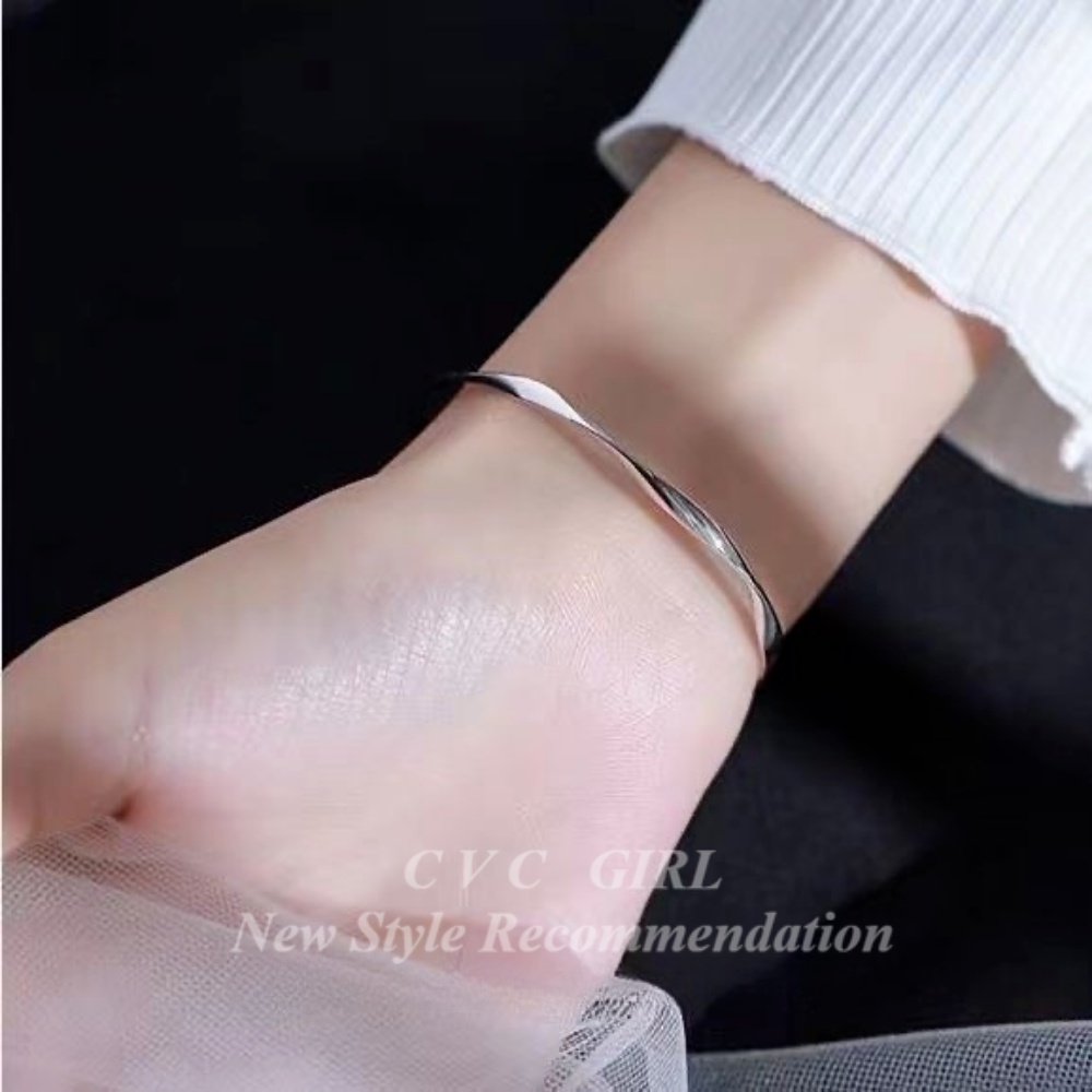 Vòng Tay Mạ Bạc Trơn Hình Gợn Sóng Nước Cao Cấp Không Phai Màu Phong Cách Trẻ Trung Dành Cho Nữ