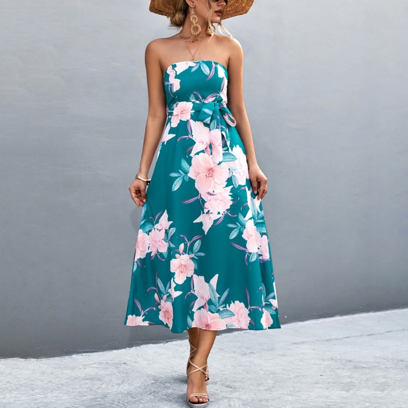 Đầm Dài Không Tay Hở Lưng Phối Bèo Đính Nơ Gợi Cảm Cho Nữ