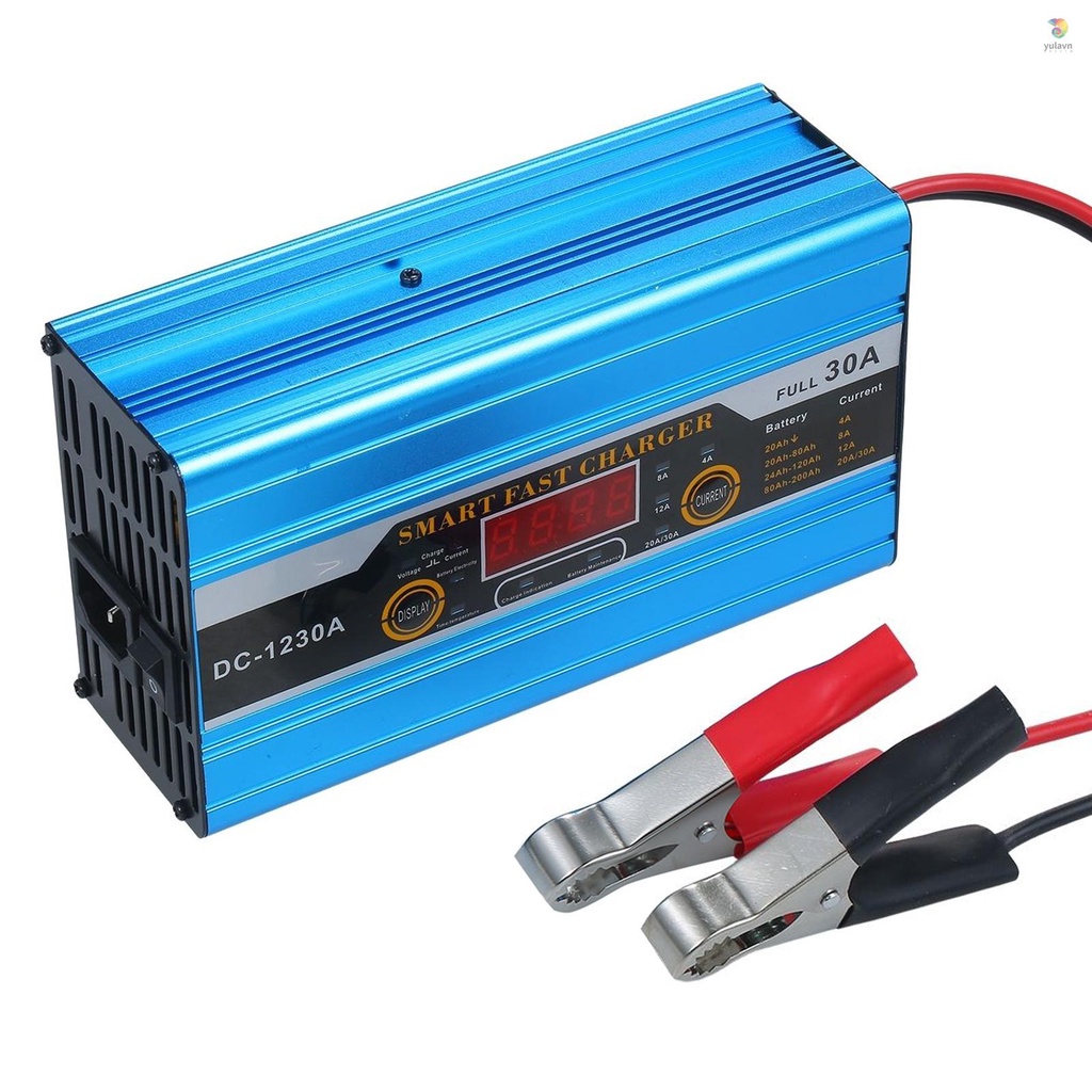 Bộ Sạc Pin Nhanh Thông Minh 12V 30A Có Màn Hình LCD Kỹ Thuật Số Cho Xe Hơi