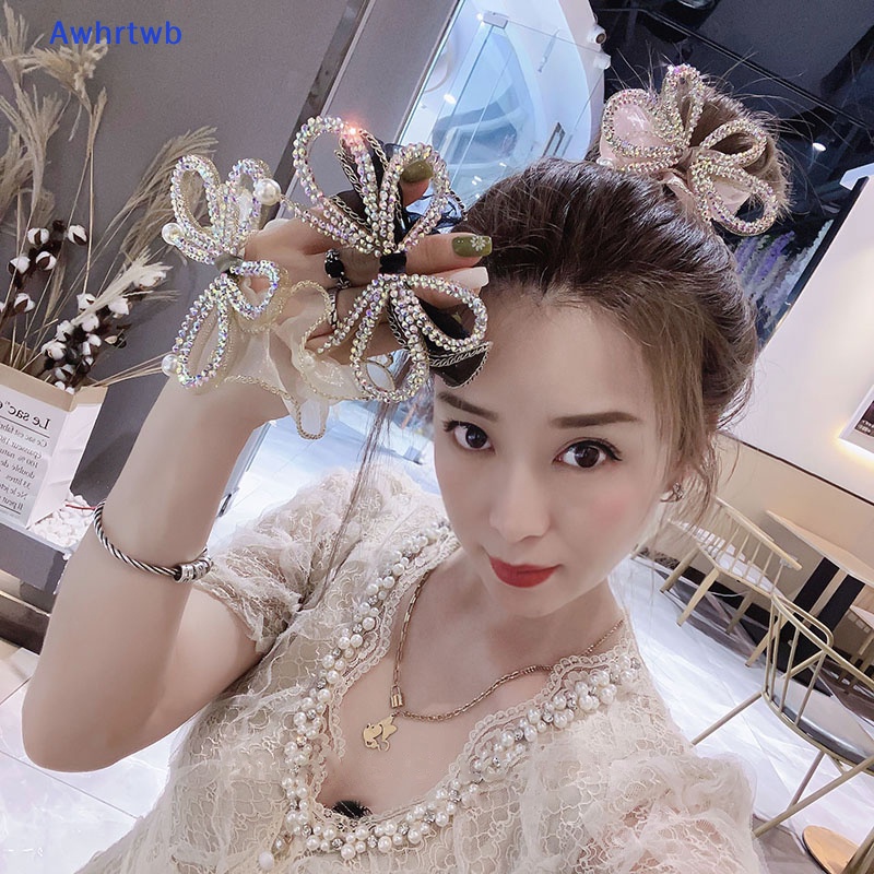 Dây Cột Tóc Co Giãn Đính Đá Hình Nơ Lớn Thanh Lịch Cho Nữ Mới