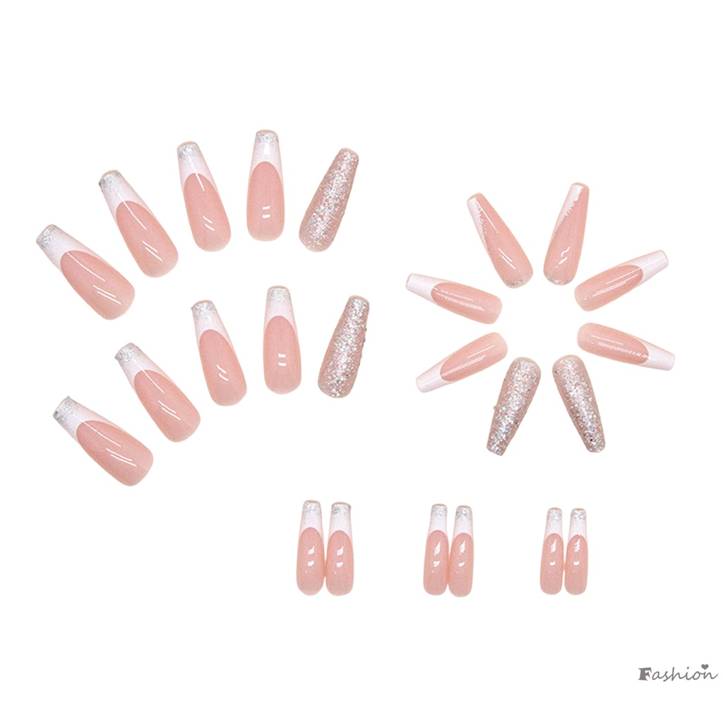 Móng Tay Giả Dài Màu Hồng Đính Sequin Lấp Lánh Lâu Trôi Chống Thấm Nước An Toàn Dùng Khi Múa Ba Lê