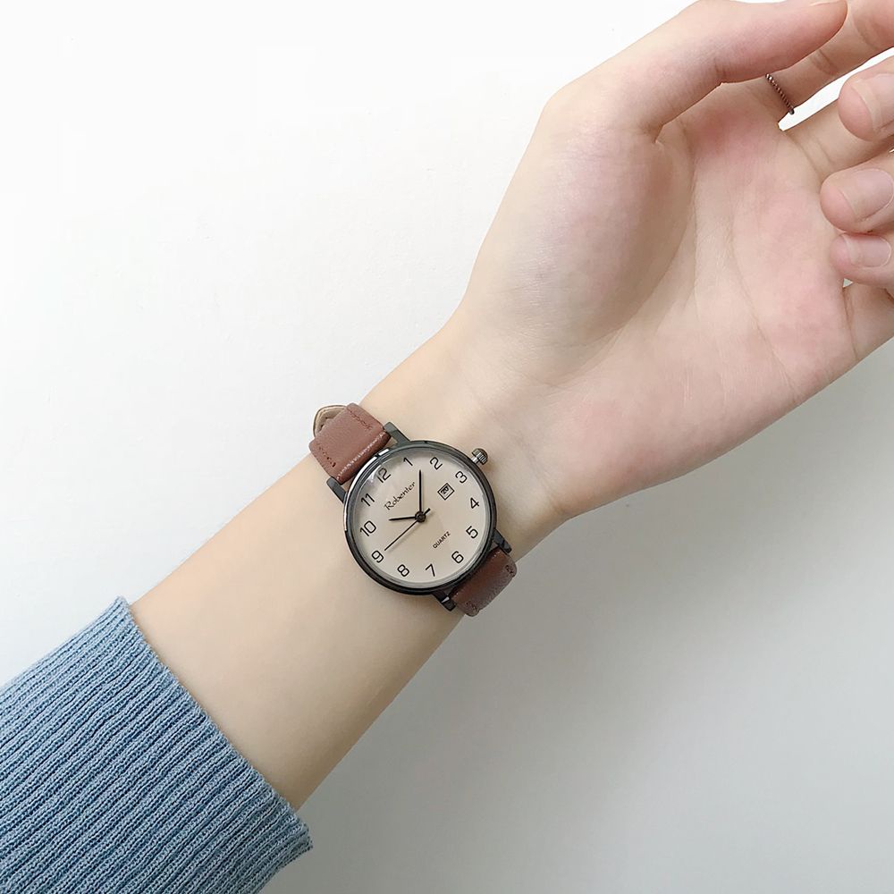 Đồng Hồ Thạch Anh Có Lịch Phong Cách Hàn Quốc Đơn Giản Dễ Phối Đồ