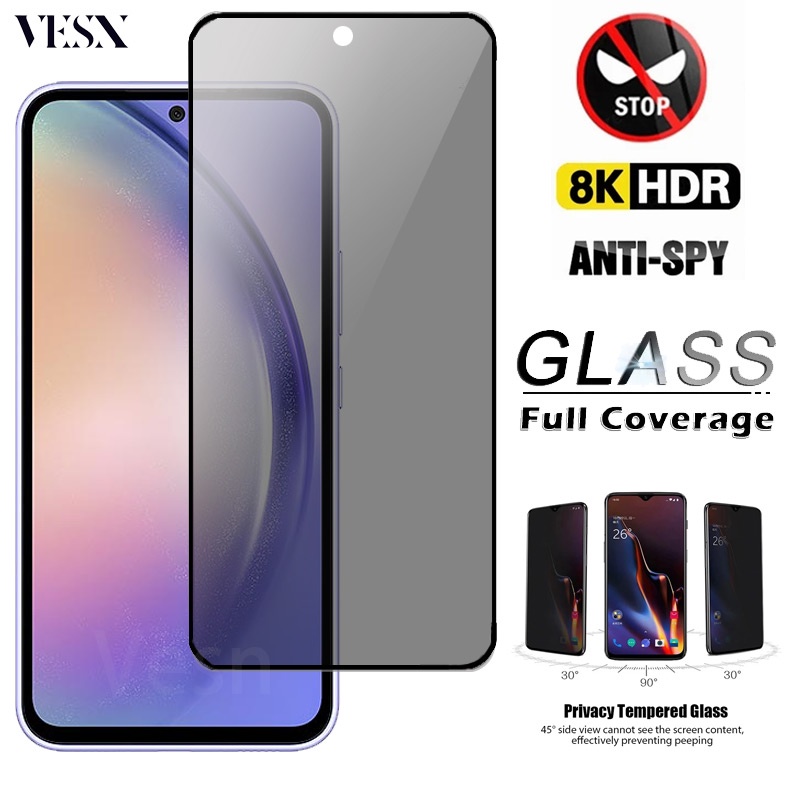 Kính cường lực full màn chống nhìn trộm chống vân tay cho Samsung ss Galaxy S23 FE A05 A05s A04 A04s A04e A14 A24 A34 A54 A74 A03 A03s A13 A23 A33 A53 A73 M14 5G 4G 2023