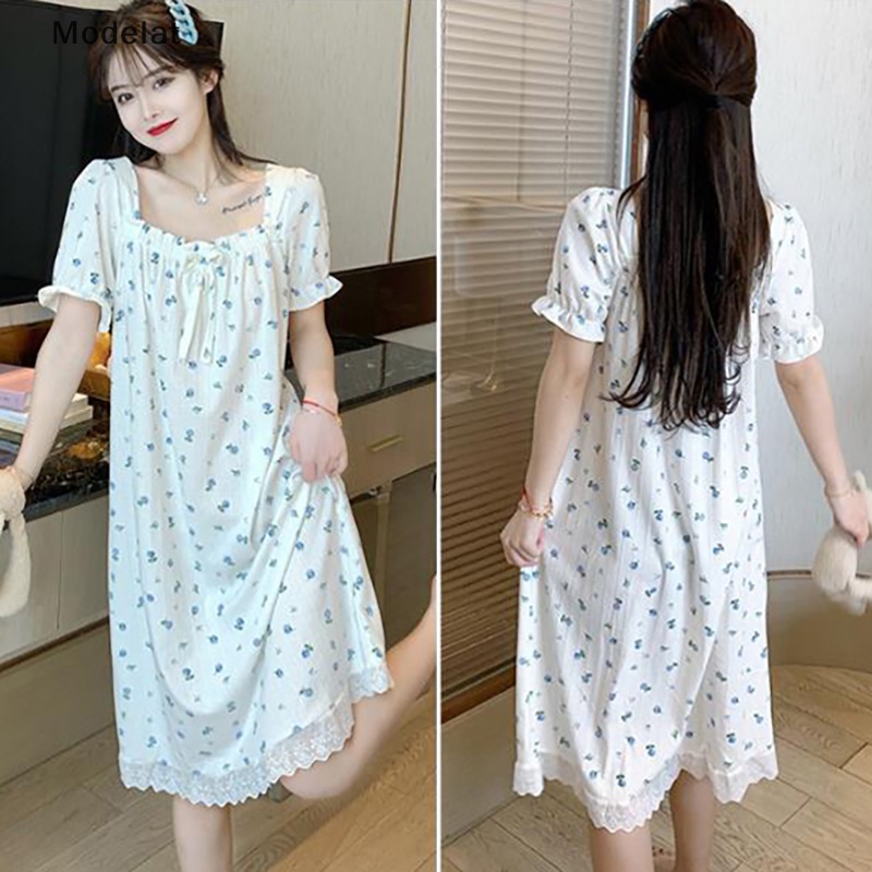 Mfc Đồ ngủ Phối Ren Tay Ngắn In Họa Tiết Hoa Cột Nơ Xinh Xắn Cho Nữ