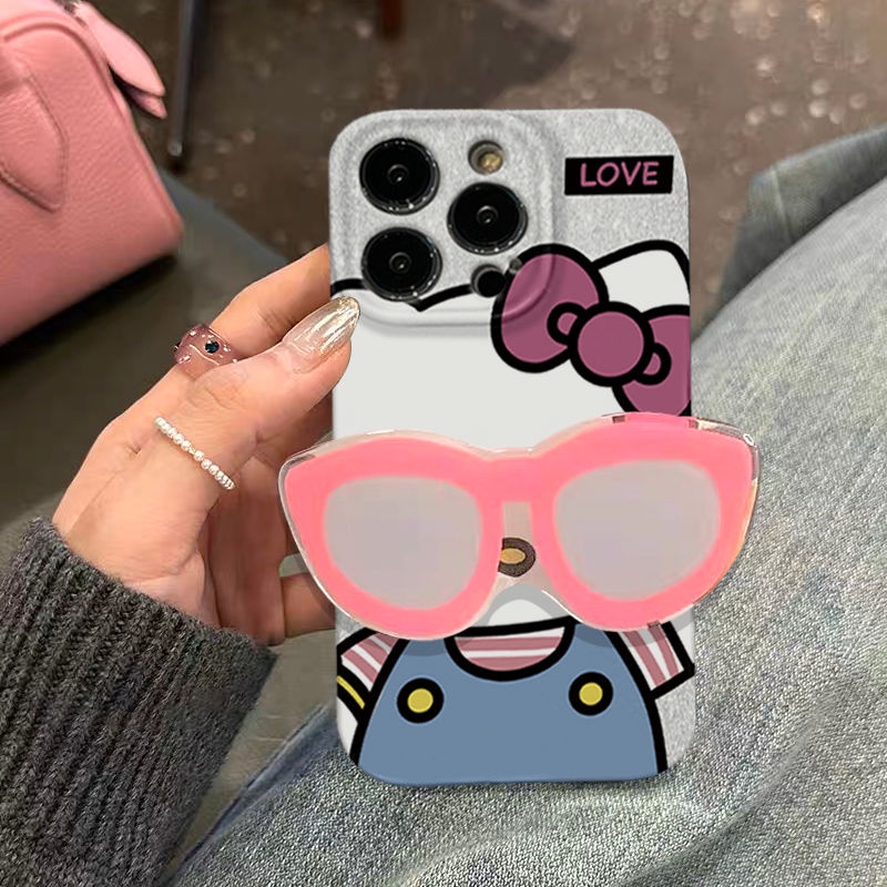 Ốp Điện Thoại Kèm Giá Đỡ Hình Mèo Kitty Dễ Thương Cho iPhone13 11 14Pro 4KX1 12XS Max