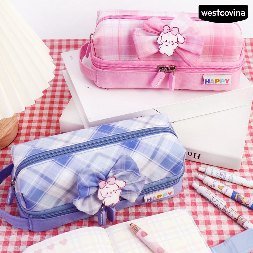 [COD]♪Túi Đựng Bút Bằng Vải Bạt Hai Lớp Sức Chứa Lớn Thắt Nơ