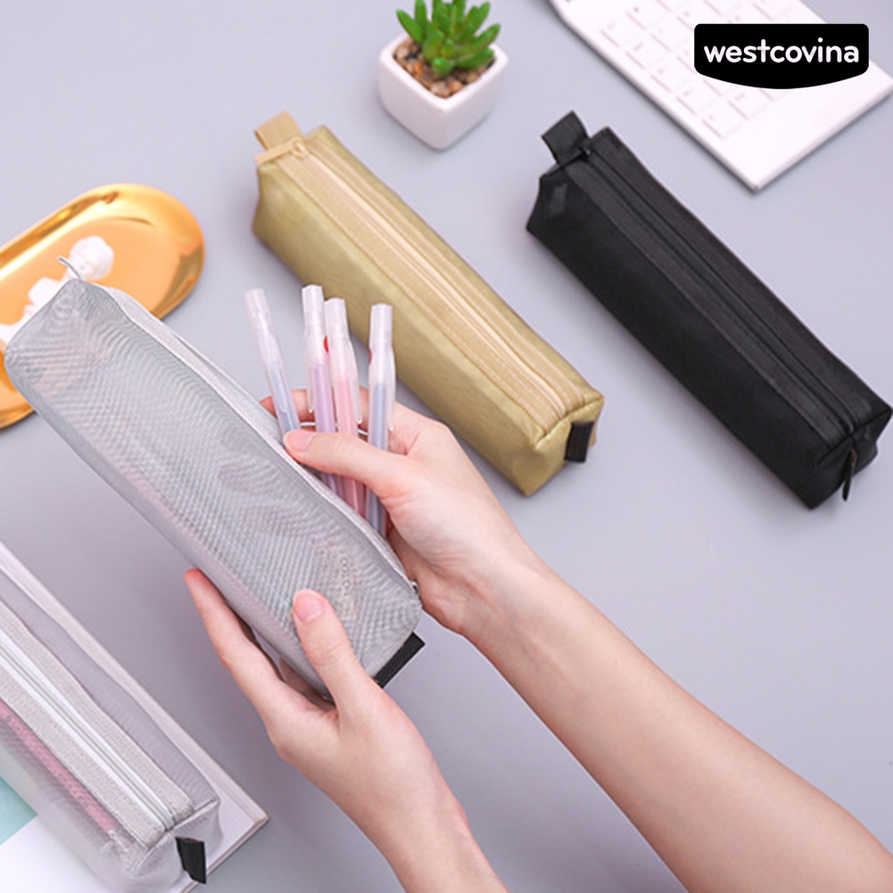 [COD]♪Túi Lưới Đựng Bút Màu Trơn Dễ Thương