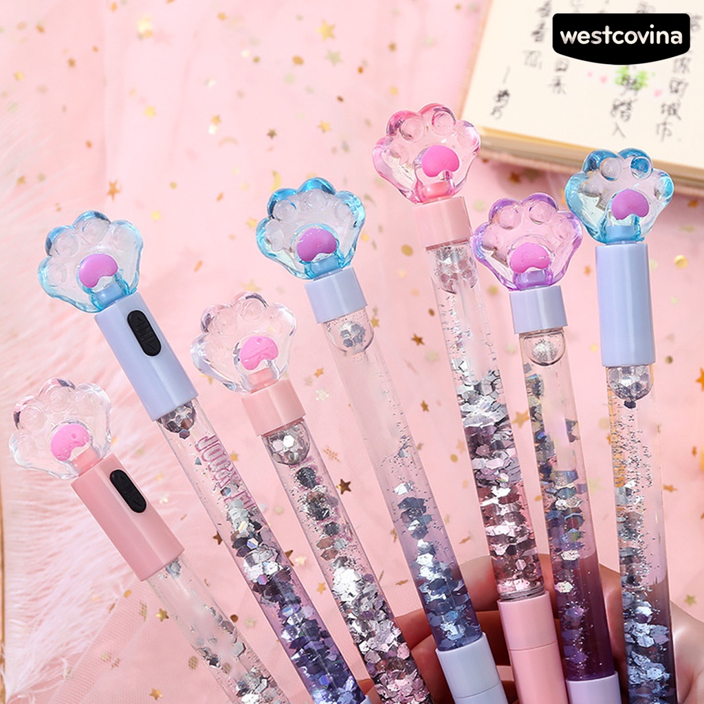 [COD]♪Bút Bi Trong Suốt Dạ Quang Hình Dấu Chân Mèo Xinh Xắn
