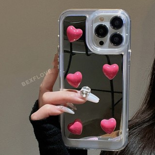 Ốp Điện Thoại Silicon Mềm Chống Sốc Gắn Kèm Gương Hình Trái Tim Cho iPhone 7 8 Plus X XR XS Max SE 2020 11 12 mini 13 14 Pro Max