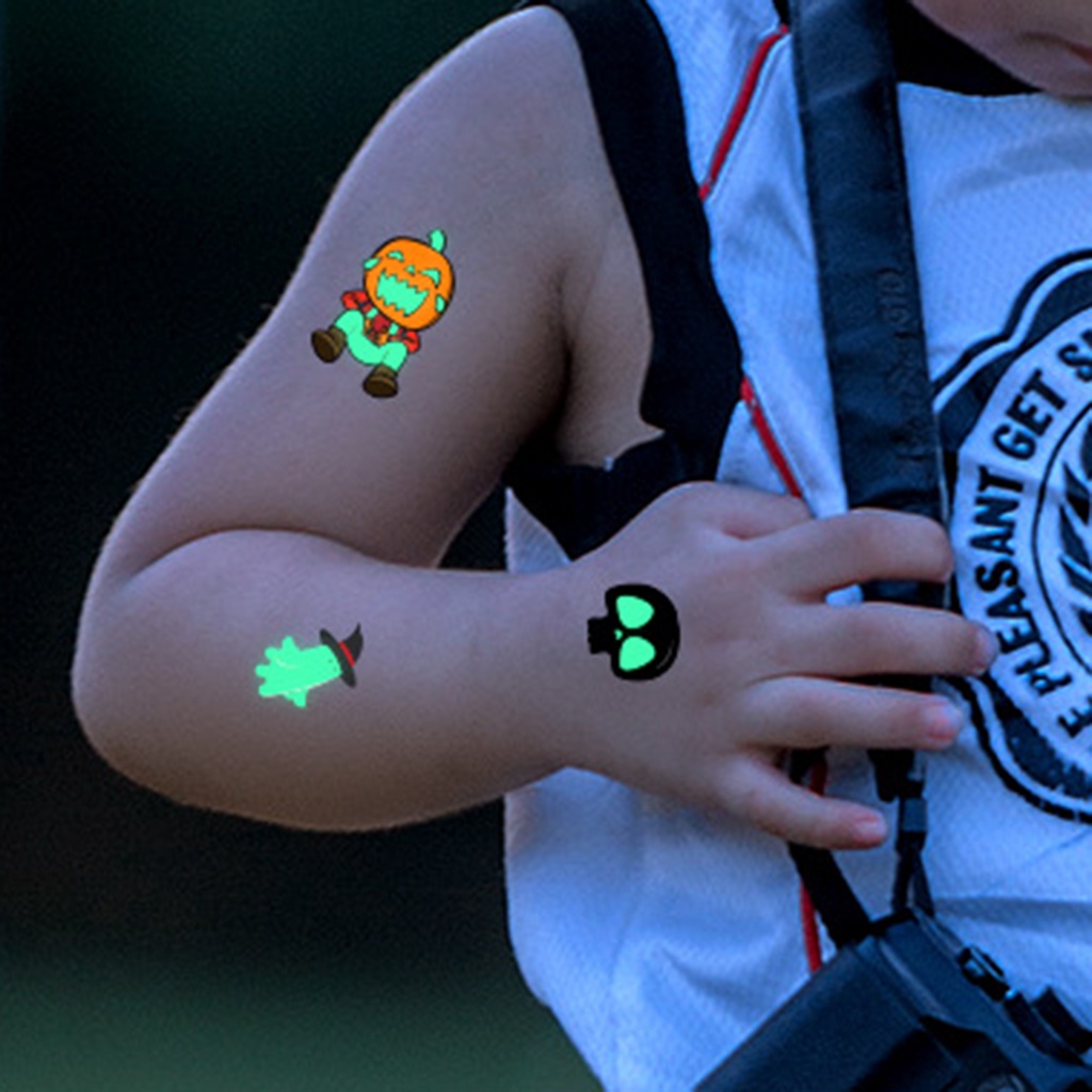 Bộ 10 Hình Xăm Dán Tạm Thời Họa Tiết Halloween Phát Sáng Trong Đêm Cho Trẻ Em