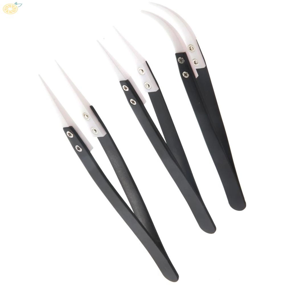 【VARSTR】Stainless Steel Ceramic Tweezers Heat Resistant Non Conductive Ceramic Tip 3x