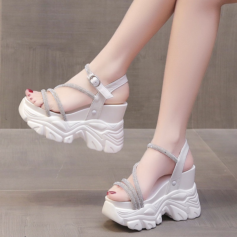 Hàng Có Sẵn Sandal Đế Xuồng Dày Quai Mảnh Đính Đá Phong Cách Mới Mùa Hè Cho Nữ