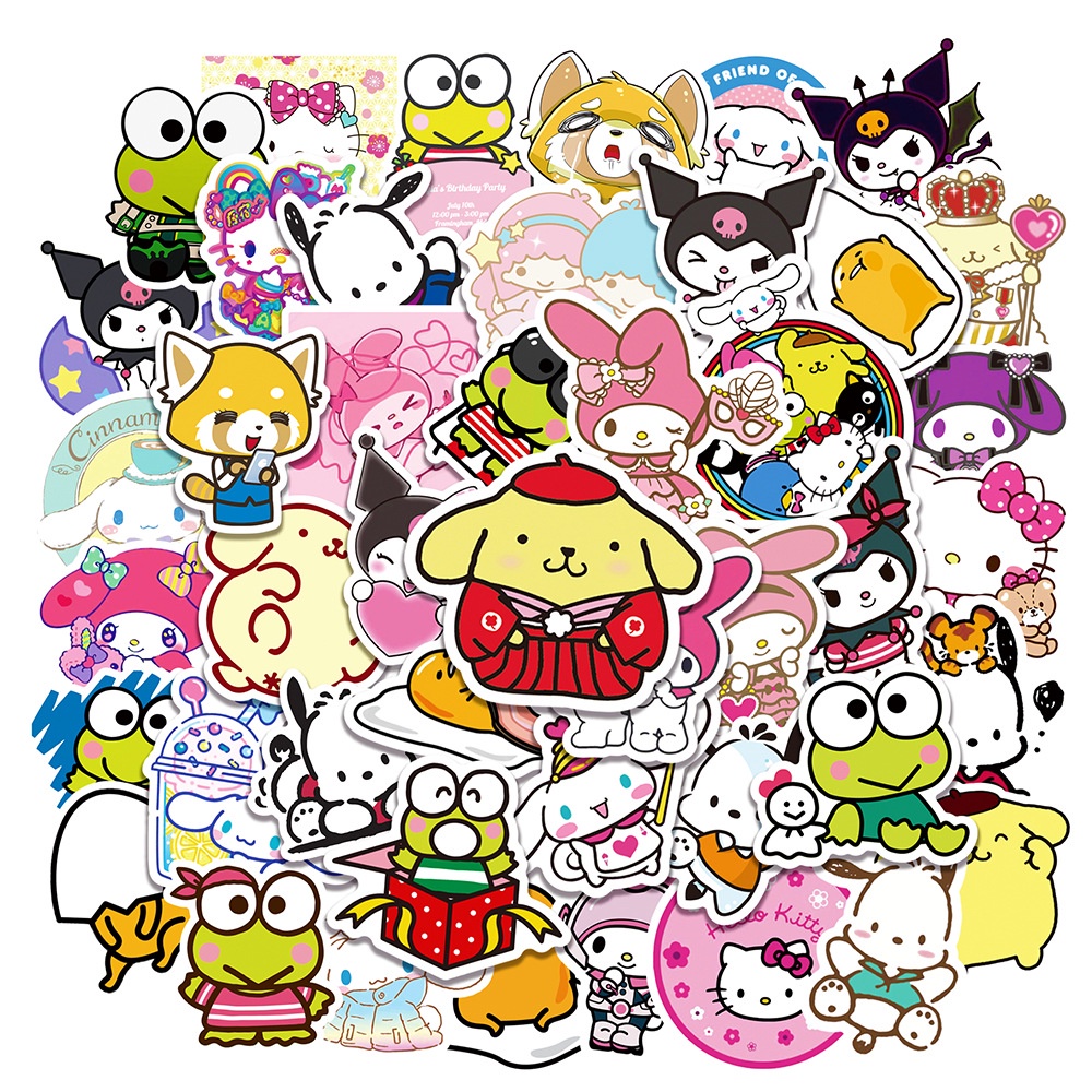 SANRIO Bộ 50 Miếng Dán Pvc Chống Thấm Nước Hình Kuromi Dễ Thương Dùng Trang Trí Ván Trượt / Laptop