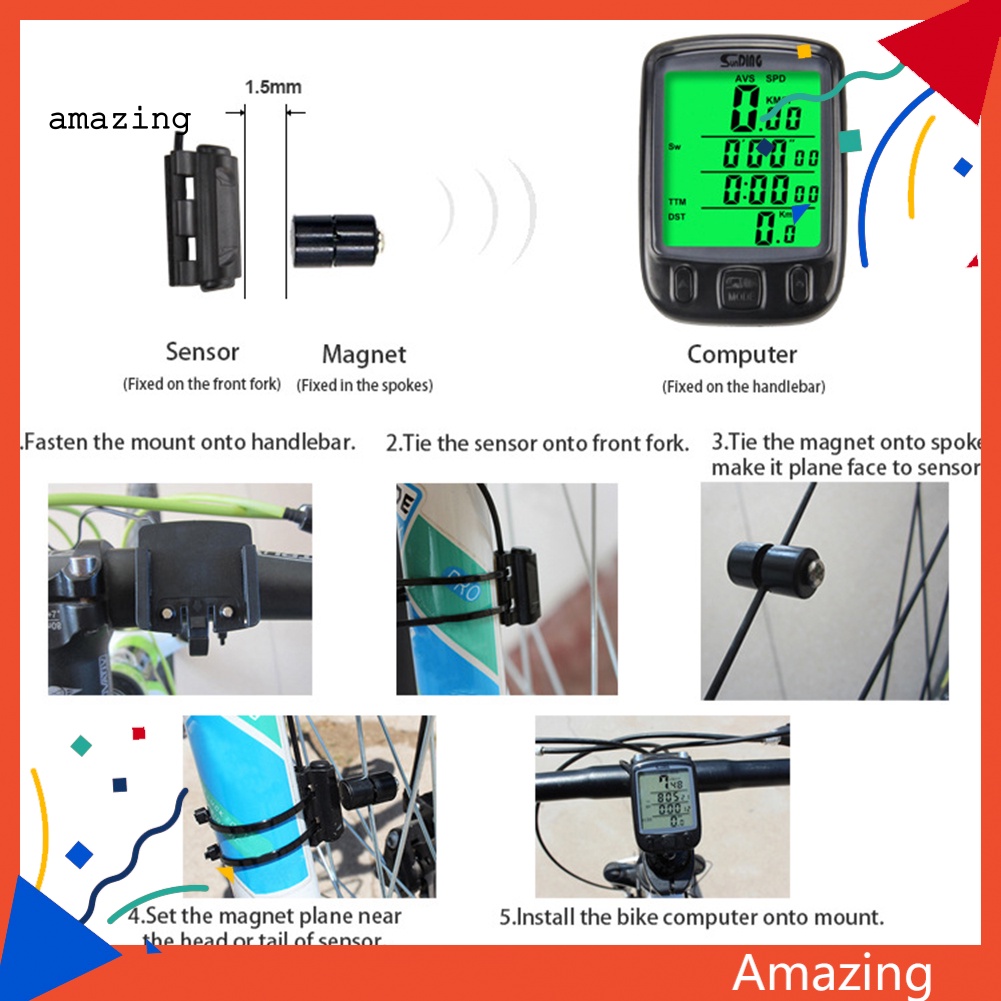 Đồng Hồ Đo Tốc Độ Xe Đạp Sunding SD-563A / B Có Dây Chống Thấm Nước Có Đèn Nền