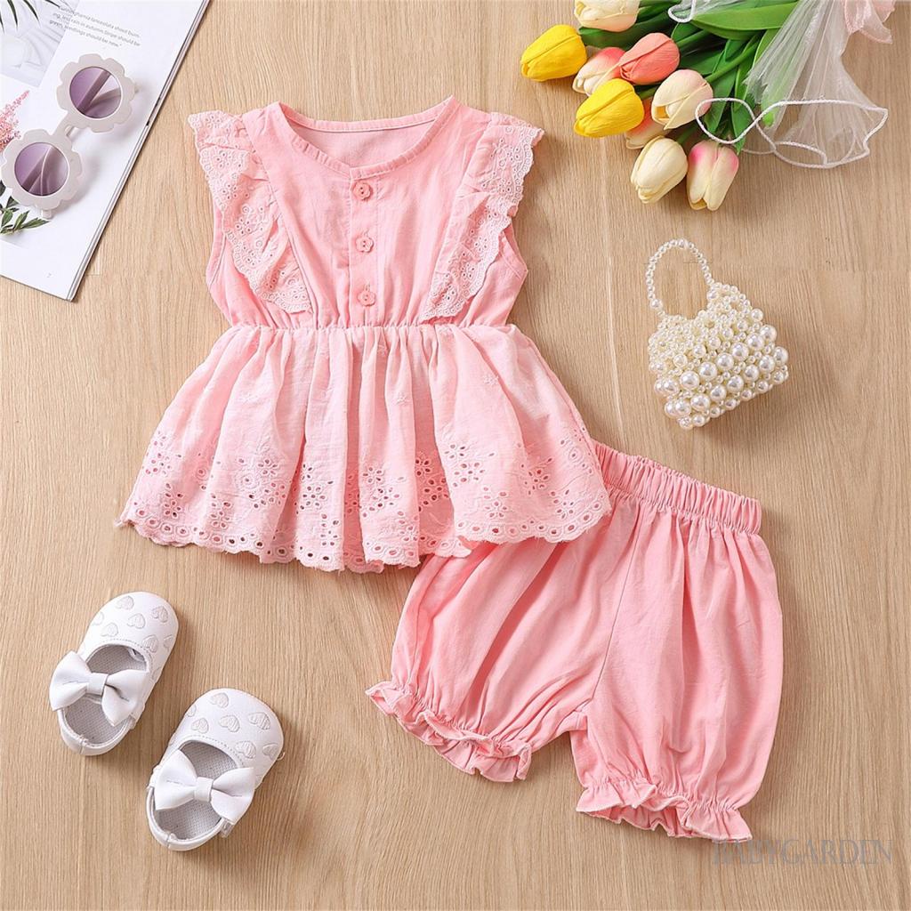 Set Áo Cổ Tròn Không Tay 9 Tháng + Quần Short Thời Trang Cho Bé Gái