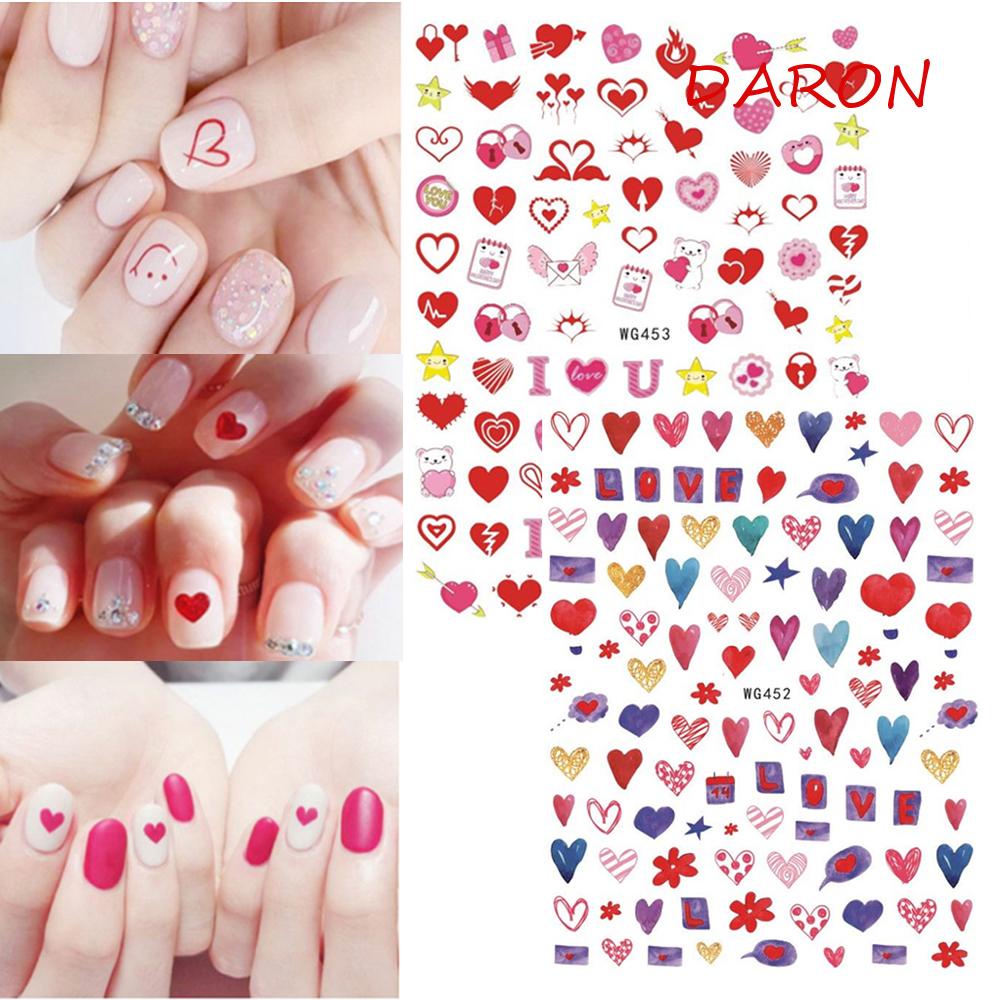 Miếng Dán Trang Trí Móng Tay Họa Tiết Trái Tim Graffiti Dễ Thương