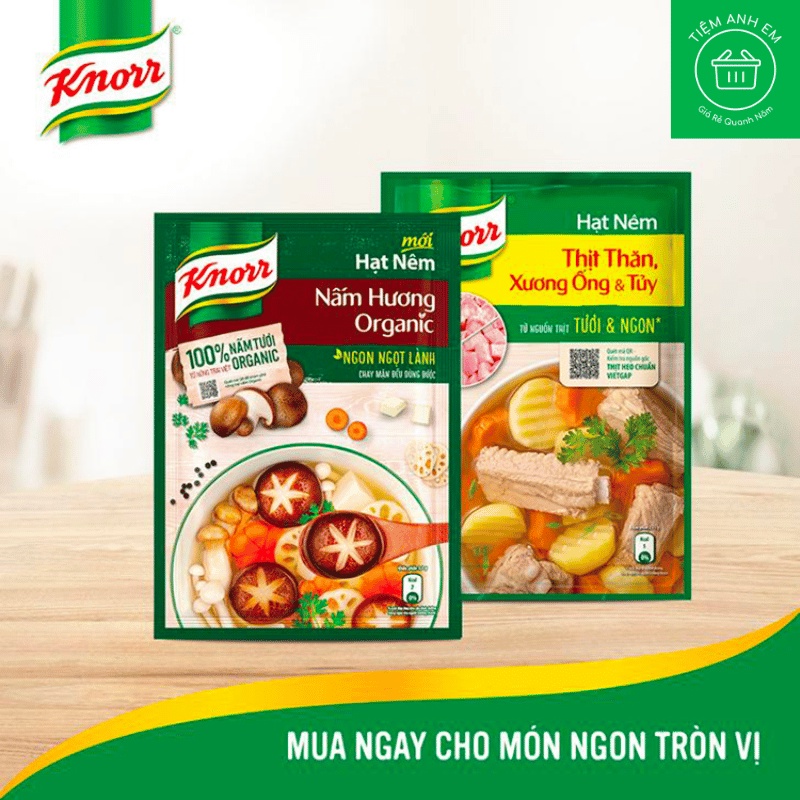 Hạt nêm Knorr Thịt Thăn, Xương Ống & Tủy/ Nấm Hương Organic dạng gói
