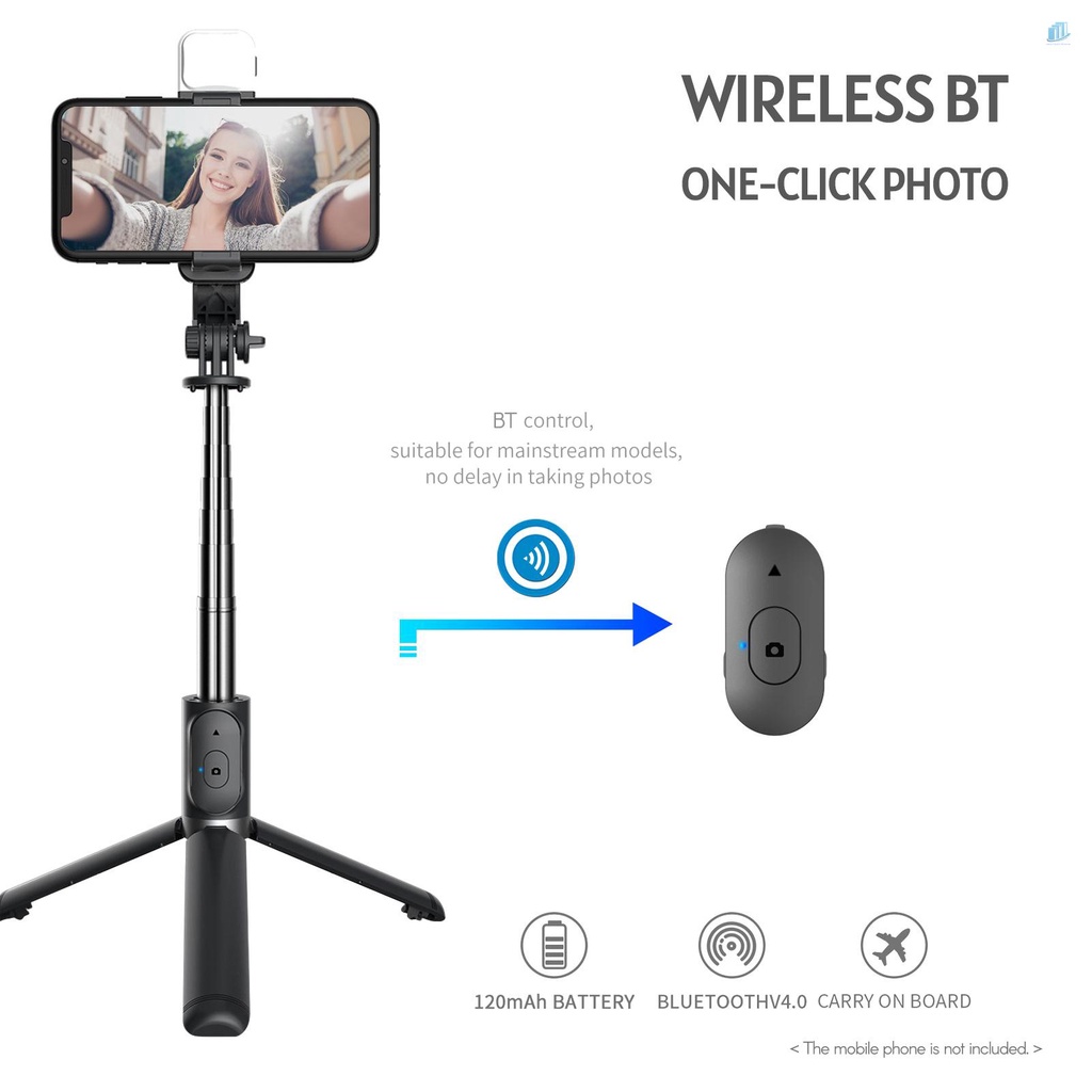 Gậy Tự Sướng Bluetooth Không Dây Đa Năng Có Thể Mở Rộng Kèm Đèn Led 104.5cm Điều Khiển Từ Xa Dài Cho Máy Ảnh Vlog Video Sel