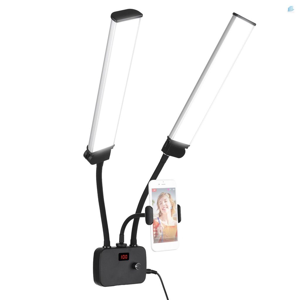 Đèn LED Hai Cánh Tay Linh Hoạt 3200K-4500K-5600K 3 Chế Độ Sáng 45W Kèm Giá Đỡ Điện Thoại Hỗ Trợ Chụp Ảnh Chân Dung