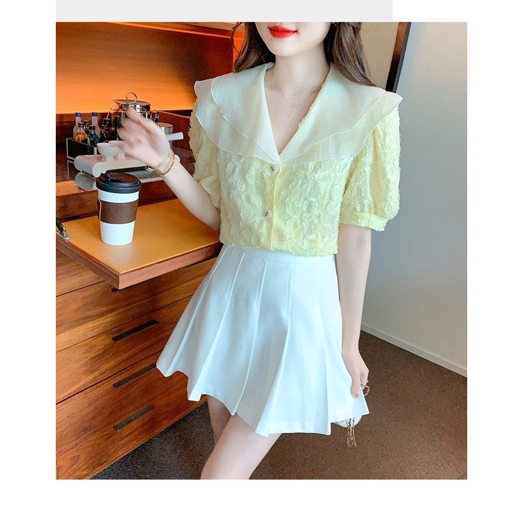 Áo Sơ Mi Chiffon Cổ Búp Bê Tay Ngắn Thời Trang Mùa Hè Dành Cho Nữ