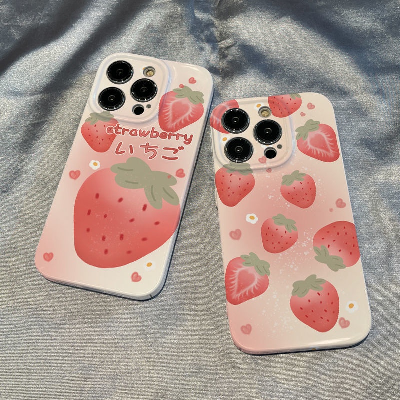 Ốp Điện Thoại Cứng Họa Tiết Dâu Tây Phong Cách Nhật Bản Cho Iphone12 / 1411 / 8 / xr Apple / 13plus7 xs KDIM