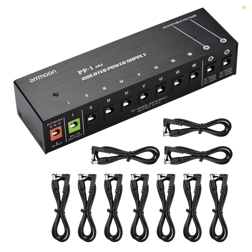 Bộ Phân Phối Hiệu Ứng Đàn Guitar ammoon PP-1 10 Đầu Ra DC 9V / 12V / 18V Vỏ Kim Loại