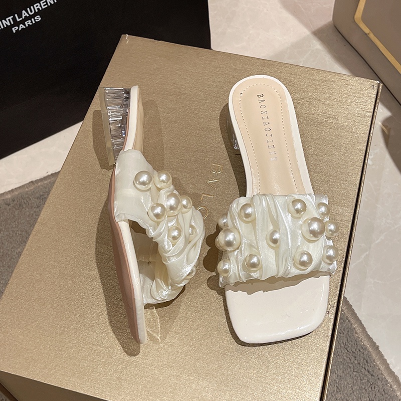 Dép Cao Gót Đính Ngọc Trai Phong Cách Pháp Thời Trang Sang Trọng Cho Nữ