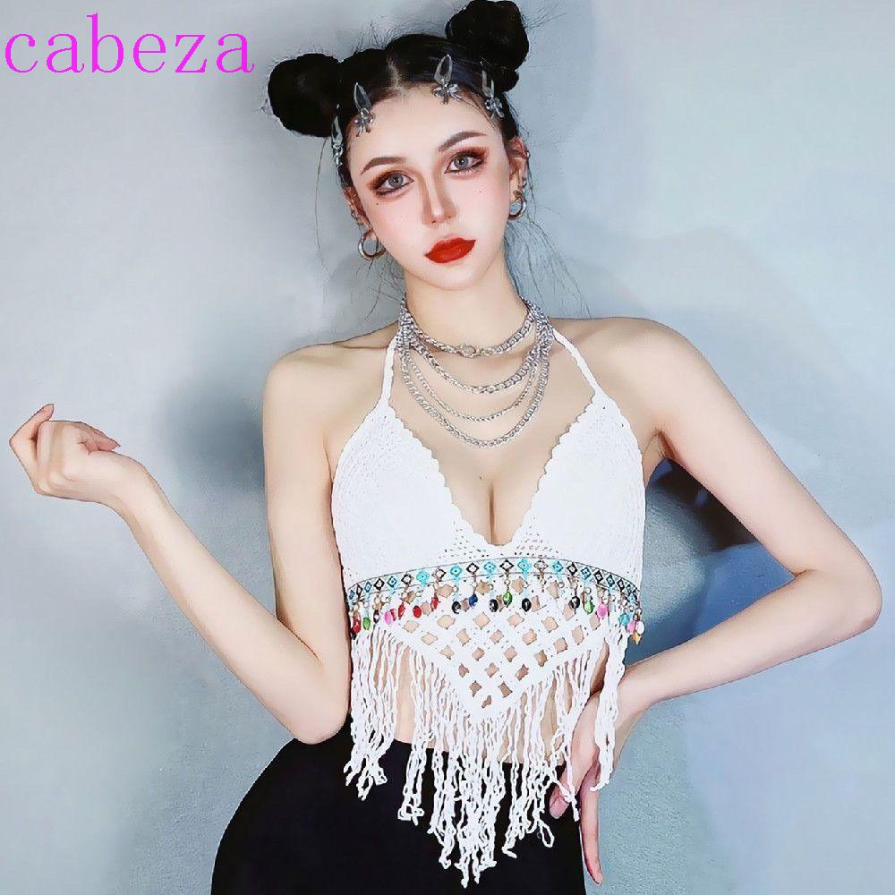 Áo Lót Croptop Dệt Kim Hai Dây Có Đệm Ngực Phong Cách Boho Thời Trang Đi Biển Cho Nữ