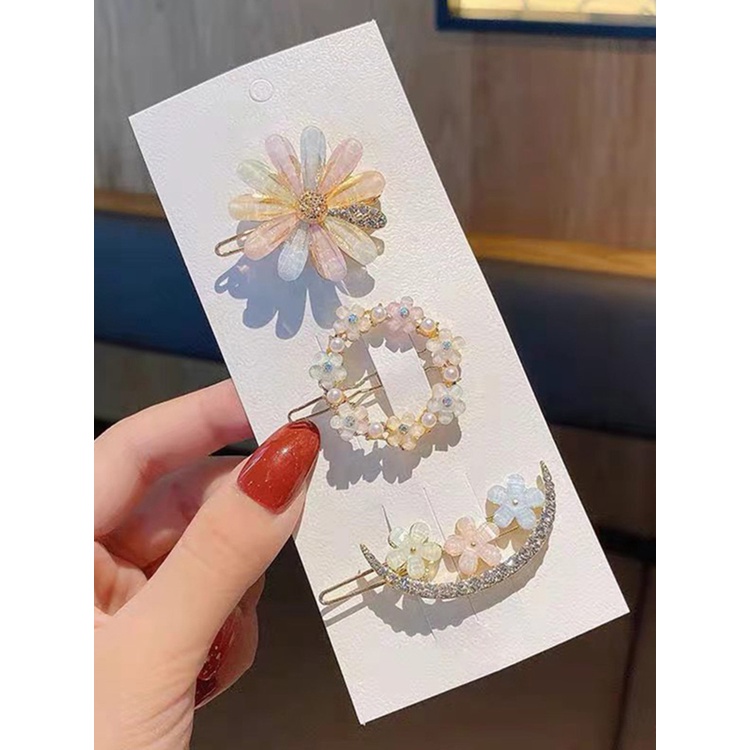 Kẹp Tóc Hình Tròn / Trái Tim / Mặt Trăng Đính Đá Pha Lê Lấp Lánh Nhiều Màu Thời Trang Cho Nữ