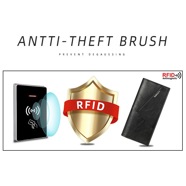 Ví Da Pu Siêu Mỏng Dáng Dài Chống Trộm Đa Năng Cho Nam