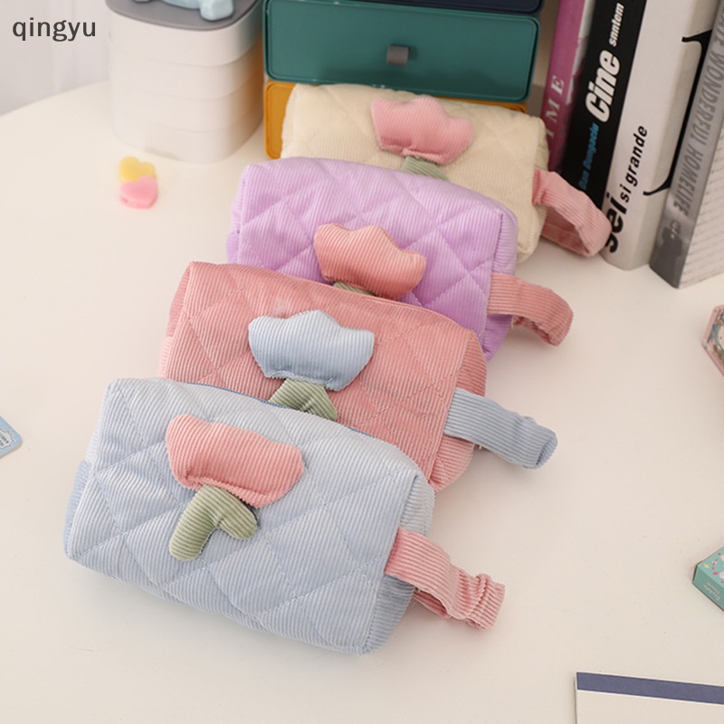 Túi Đựng Mỹ Phẩm Du Lịch Cỡ Lớn Có Khóa Kéo Họa Tiết Hoa Tulip Dễ Thương Cho Nữ