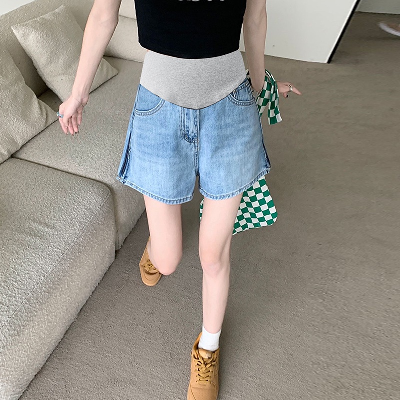 Quần Short Denim Lưng Cao Dáng Rộng Thời Trang Mùa Hè Cho Mẹ Bầu