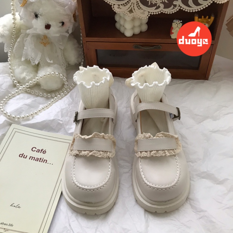 Tóc Thẳng ~ [Hàng Có Sẵn] Giày Mary Jane jk Nhỏ Màu Trắng Bằng Da Dày Dặn Phong Cách Retro Nhật Bản Cho Nữ