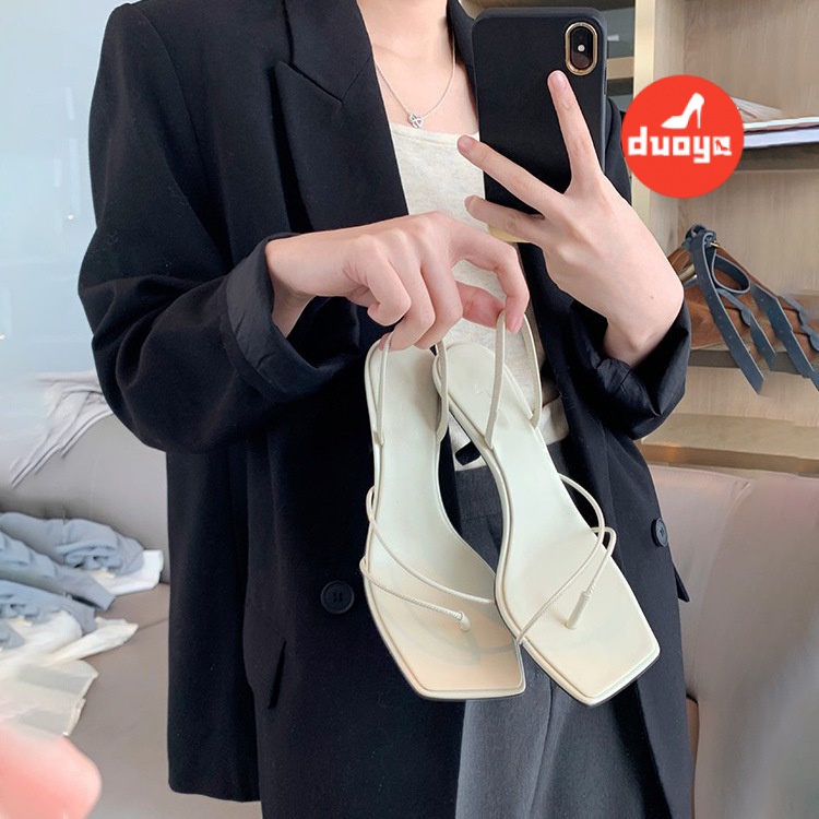 Duoya Giày Sandal Cao Gót Mũi Vuông Bằng Da Thật Hai Cách Đeo Thời Trang Xuân Hè Dành Cho Bạn Nữ Miễn Phí Vận Chuyển